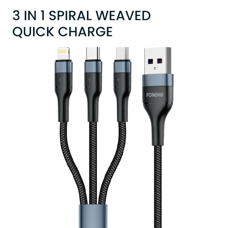Foneng 3 IN 1 Spiral Weaved Quick Charge DADA Cable Foneng 3 IN 1 Spiral Weaved Quick Charge DADA Cable